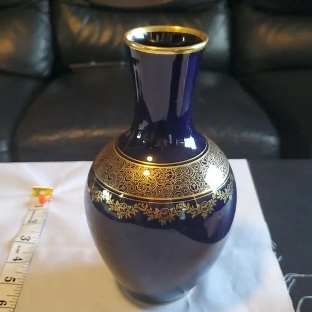 Lindner Echt Cobalt Vase – 5‑3‑152 – VTG 50s Gilded Germany